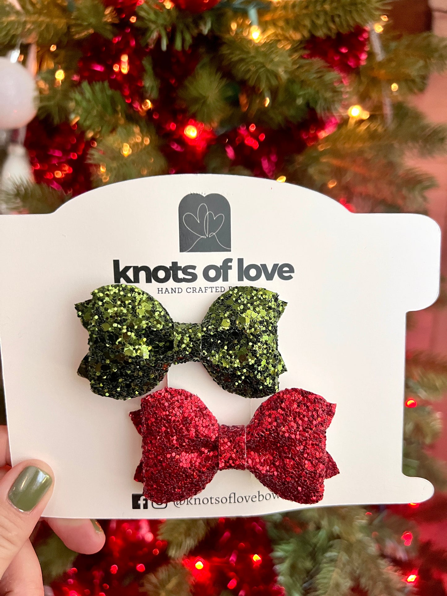 Mary - 3" PIGGIES - Red & Green Sparkle