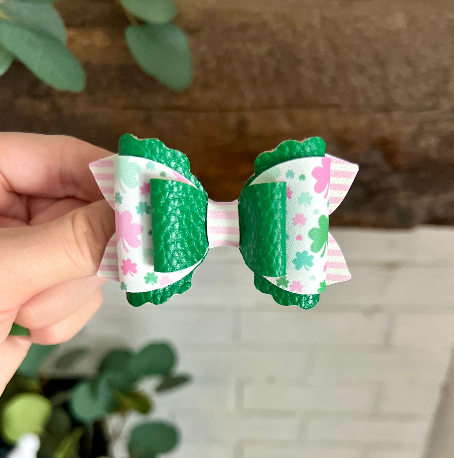 Deborah - 3" PIGGIES - Pink and Green Clovers with Dark Green