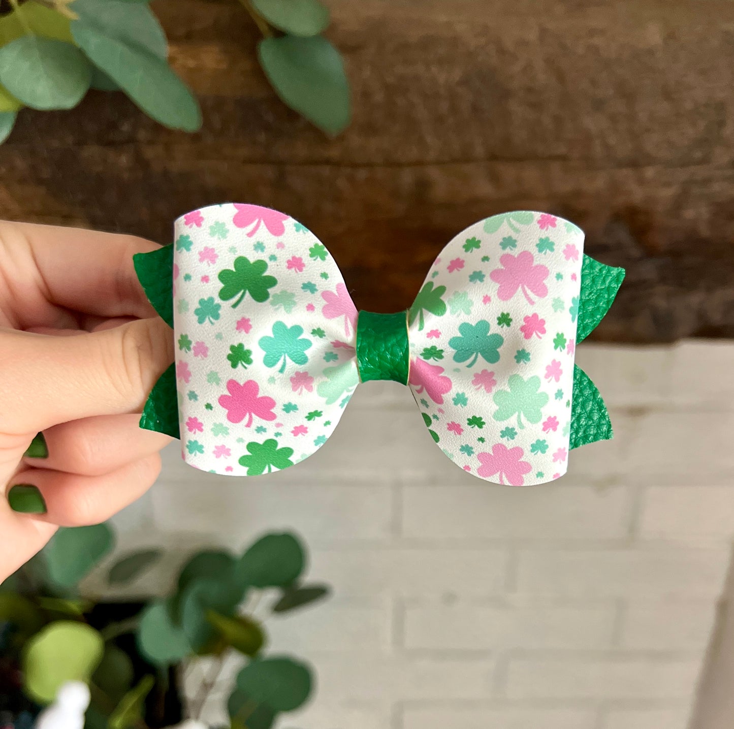 Mary - 4" - Pink and Green Clovers with Dark Green